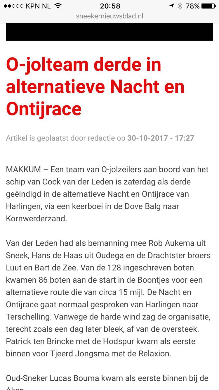 Ojol zeilers actief in alternatieve nacht en ontbijt race