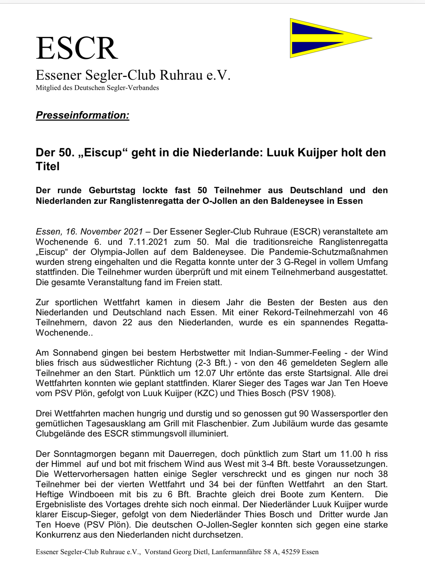 Nagekomen; persbericht 50 ste EISCUP